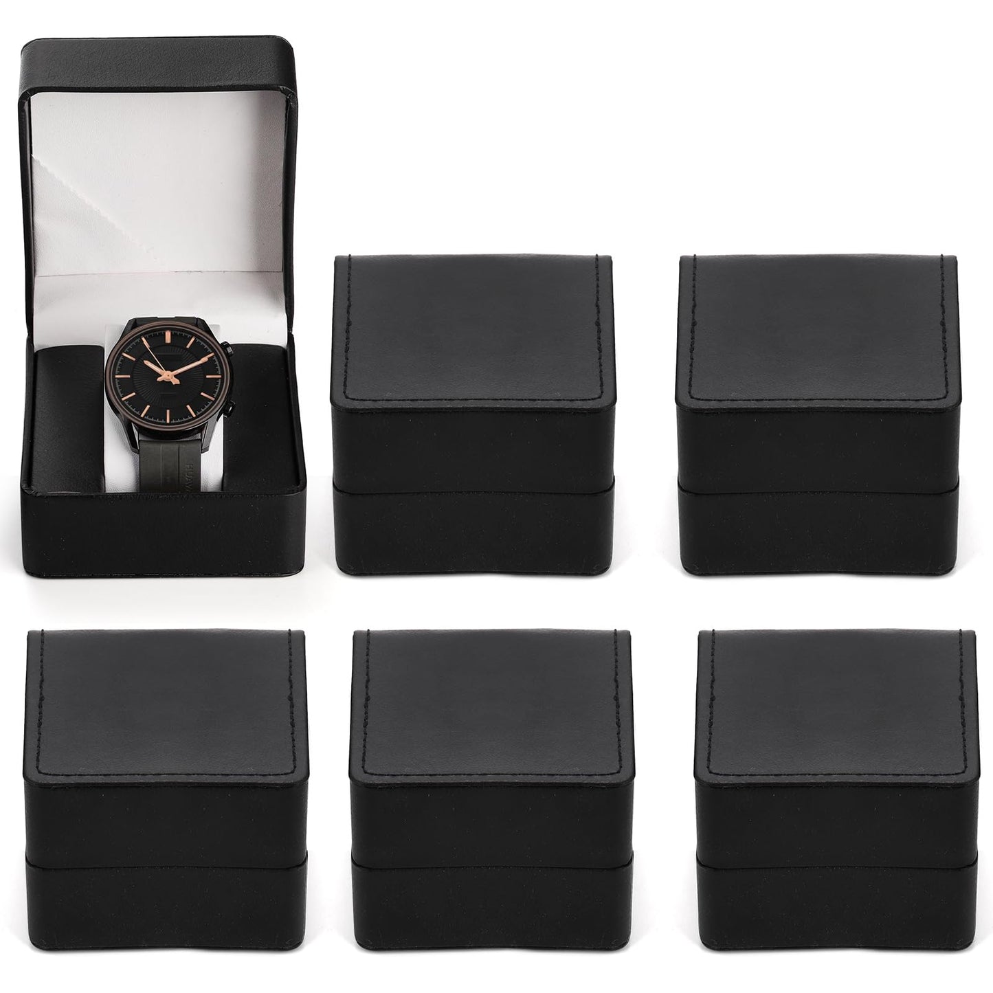 Noamus 6 Pack PU Leather Watch Gift Box, Single Watch Storage Case with Removable Pillow, Portable Black Wristwatch Display Box, Premium Luxury Travel Pocket Watch Case for Men and Women