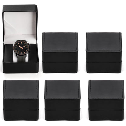 Noamus 6 Pack PU Leather Watch Gift Box, Single Watch Storage Case with Removable Pillow, Portable Black Wristwatch Display Box, Premium Luxury Travel Pocket Watch Case for Men and Women