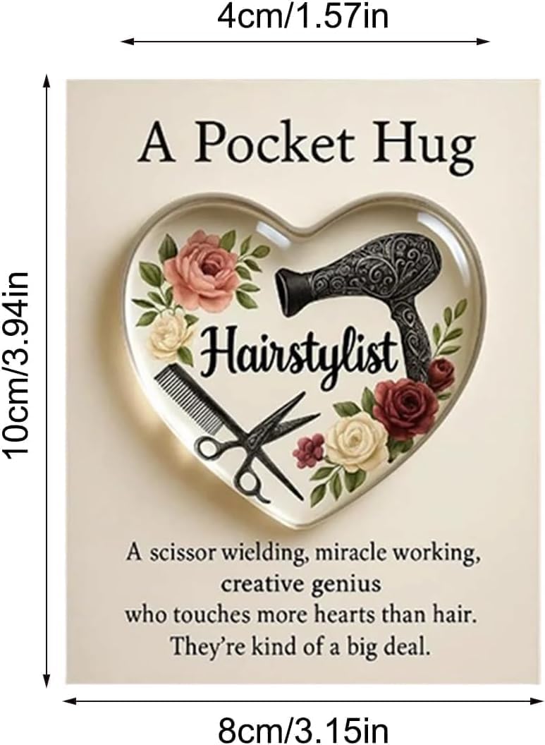 A Pocket Hugs for Hairstylists, Mini Hairdresser Tools Heart Pocket Hugs Inspirational with Greeting Card, Christmas Thank You Gift for Women Men Hairstylist (‎Style A)