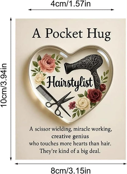 A Pocket Hugs for Hairstylists, Mini Hairdresser Tools Heart Pocket Hugs Inspirational with Greeting Card, Christmas Thank You Gift for Women Men Hairstylist (‎Style A)
