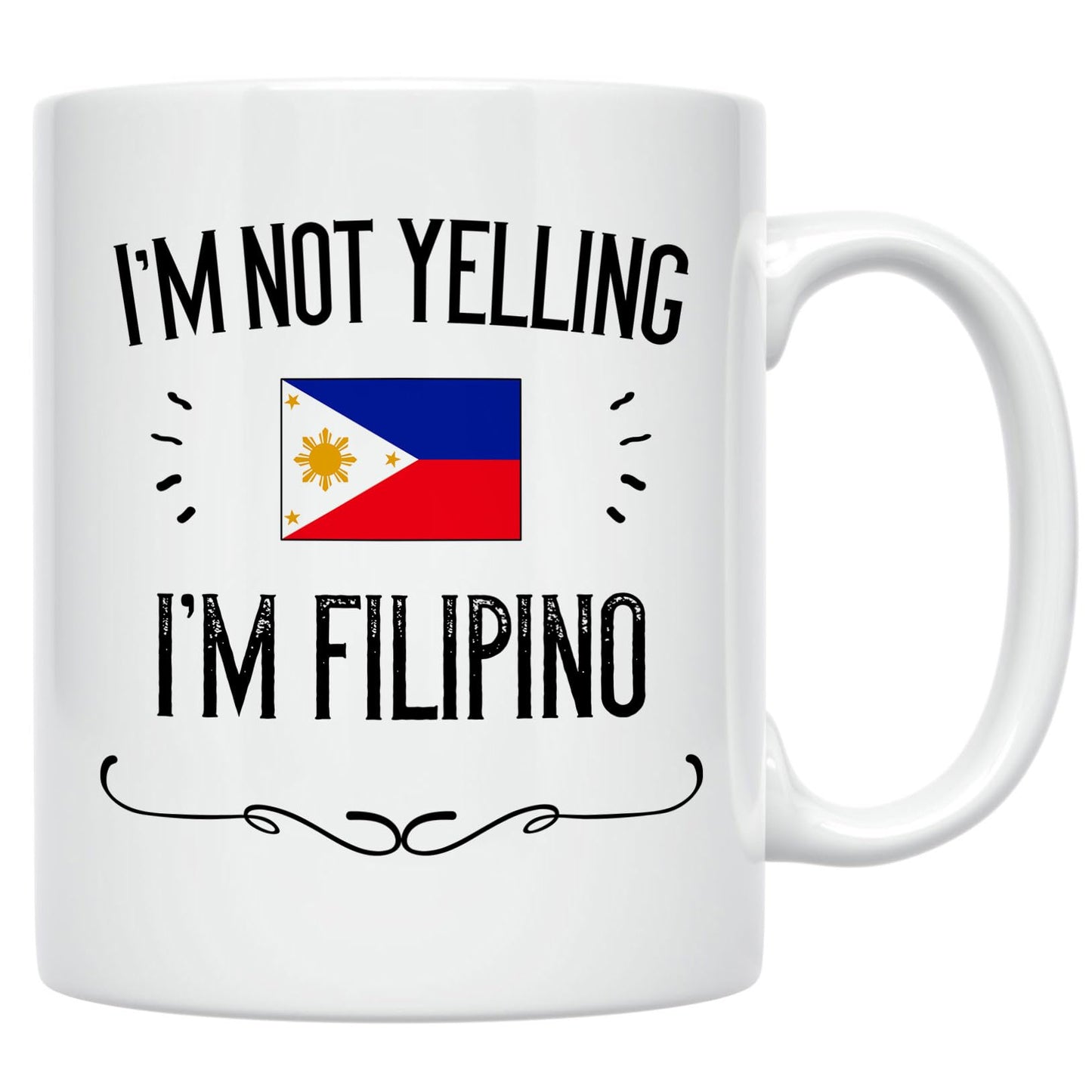 Casitika Philippines Pride Souvenir and Gifts. I'm Not Yelling I'm Filipino 11 Ounce Coffee Mug. Gift Idea for Proud Wife, Husband, Friend or Coworker Featuring the Country Flag. (White)