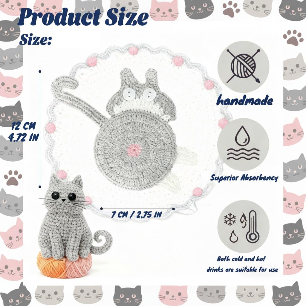 Cat Coasters - Gifts for Cat Lovers,Non-Slip Heat-Resistant Coaster,Funny Gag Gifts,Perfect for Home Decor and White Elephant Exchang,Universal Table Guard for All Cups(4PC)