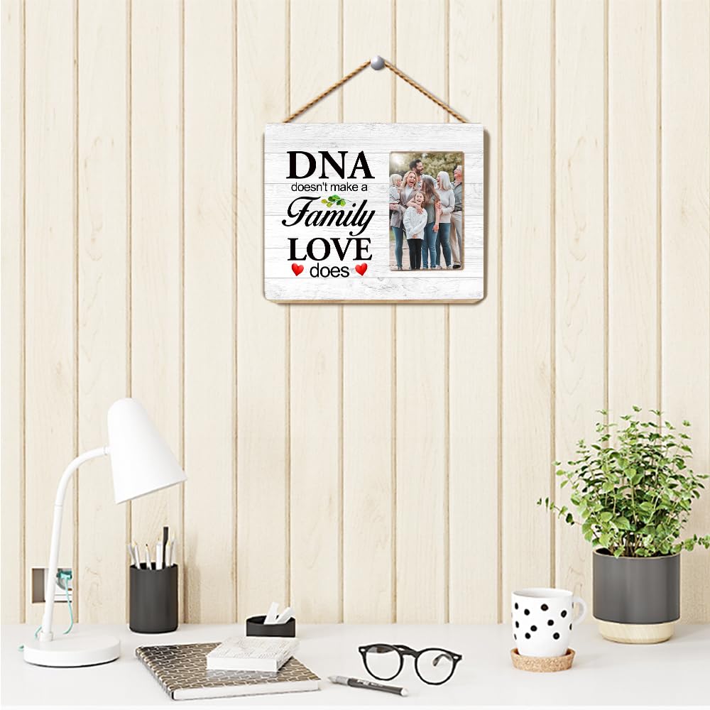 OTINGQD Family Picture Frame,DNA Doesn't Make A Family Love Does Photo Frame,Gift for Dad Mom Son Daughter,Adoption Gifts Z325