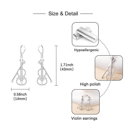 Sterling Silver Music Earrings - Violin/Clarinet/Trumpet/French Horn/Treble Clef/Saxophone/Harp Dangle Earrings Musical Instrument Jewelry Gifts for Musician Teacher Women Men