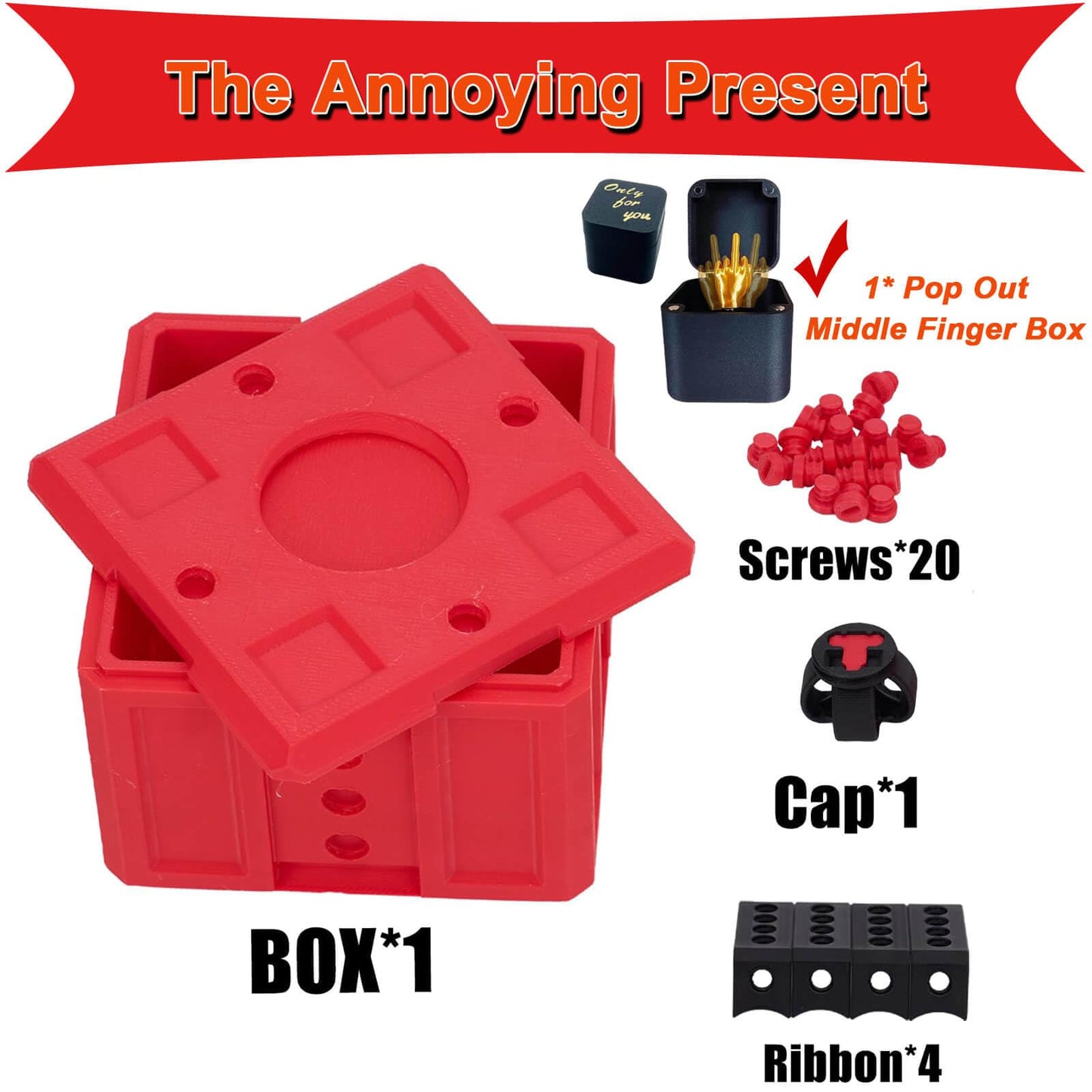 Gotcha Box – Annoying Prank Gift Box with Screws, Pop Up Middle Surprise Finger, Funny Birthday Gag Gifts for Men Dad Husband, White Elephant for Adults