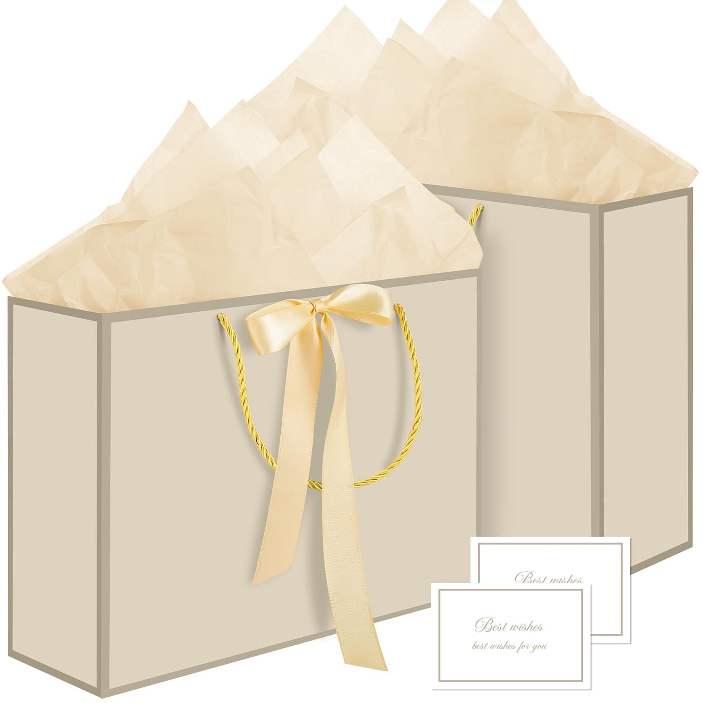 woric 2 Pcs Gift Bags with Handles, 14" Medium Gift Bag with 4 Tissue Paper & 2 Cards Gold Bag for Graduation Wedding Bridal Shower Baby Shower Birthday