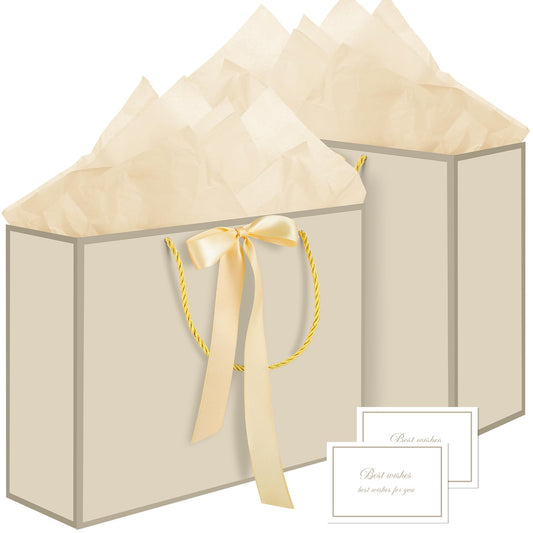 woric 2 Pcs Gift Bags with Handles, 14" Medium Gift Bag with 4 Tissue Paper & 2 Cards Gold Bag for Graduation Wedding Bridal Shower Baby Shower Birthday