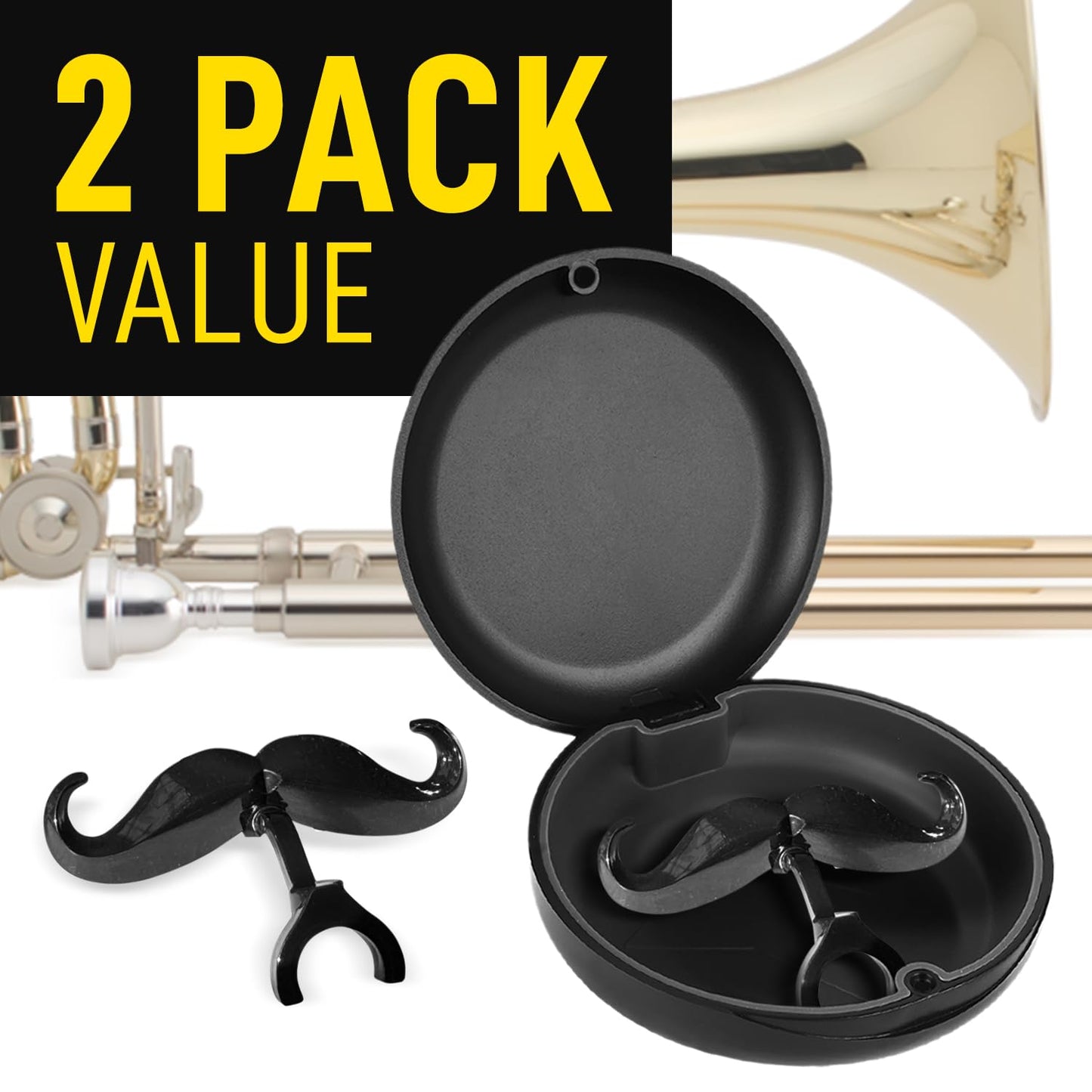 Clip-On Mustache For Trombones & Euphoniums - Includes Protective Case - Fits All Large Shank Mouthpieces - Perfect Accessory For Young Musicians - Mouthpiece Not Included