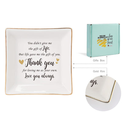HOME SMILE Bonus Mom Gifts Mother's Day,Step Mom Ceramic Ring Jewelry Dish Tray Plate for Birthday Christmas-You Didn't Give Me Life but Life Gave Me You,Thank You for Loving Me As Your Own