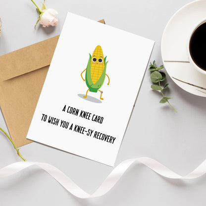 Funny Corn Get Well Soon Card for Family Friend, Knee Surgery Recovery Card for Him Her, Knee Replacement Gift for Patient, A Corn Knee Card to Wish You A Knee-sy Recovery