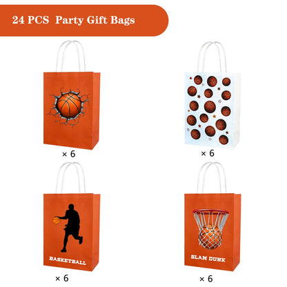 Kiooaci 24 Pcs Basketball Gift Bags, Basketball Paper Goodie Treat Candy Party Favor Bags with handle for Team Birthday Theme Party Supplies