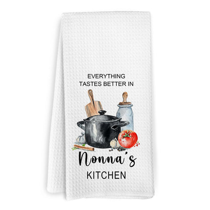 Nonna Gifts Kitchen Towels, Gifts for Nonni Grandma from Grandkids, Everything Tastes Better in Nonna's Kitchen Decorative Hand Tea Towels for Kitchen, 16x24 Inches