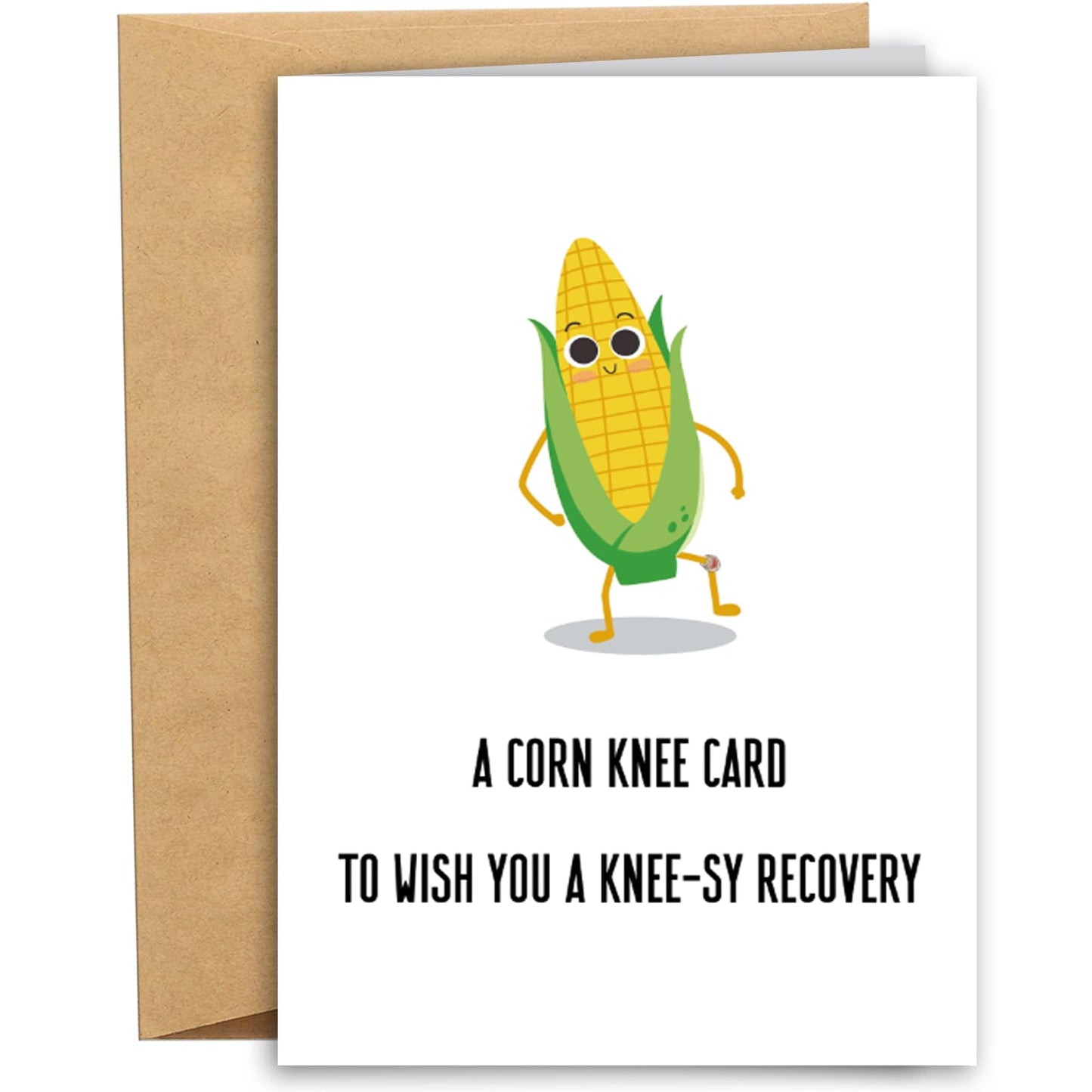 Funny Corn Get Well Soon Card for Family Friend, Knee Surgery Recovery Card for Him Her, Knee Replacement Gift for Patient, A Corn Knee Card to Wish You A Knee-sy Recovery