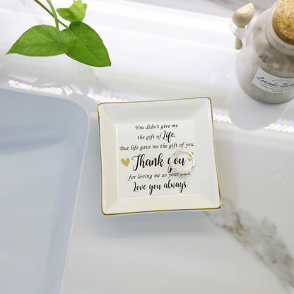 HOME SMILE Bonus Mom Gifts Mother's Day,Step Mom Ceramic Ring Jewelry Dish Tray Plate for Birthday Christmas-You Didn't Give Me Life but Life Gave Me You,Thank You for Loving Me As Your Own