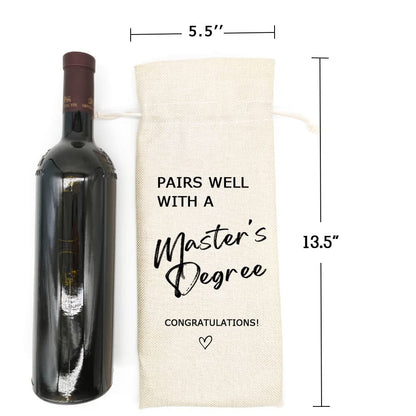 Master's Degree Gift Wine Bag, Graduation Wine Gift Bags, Funny Graduation Gift, Party Supplies, Class of 2025, Party Favors, Drawstring Wine Bag - Pairs Well With a Master's Degree