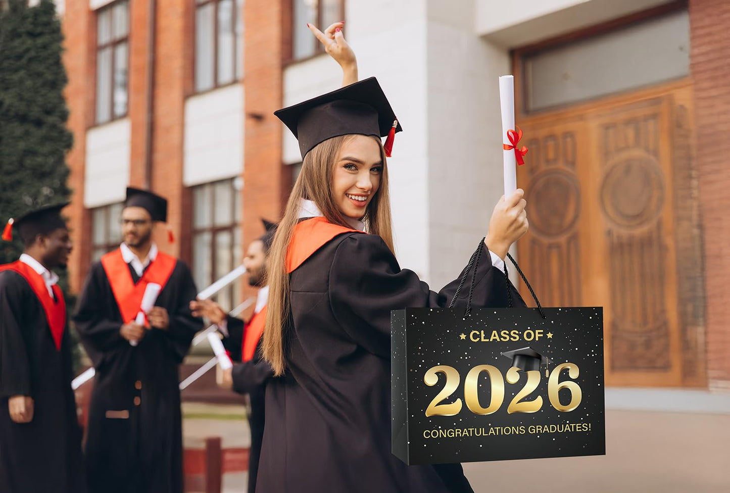 Linelglobal 2026 Graduation Gift Bag with Tissue Paper Large Congrat Grad 15.7" Black