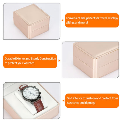 PU Leather Watch Box, Compact Watch Gift Case with Pillow for Women Men, Travel Watch Holder Storage Boxes for Birthdays Anniversary Father's Day Graduations (Gold)