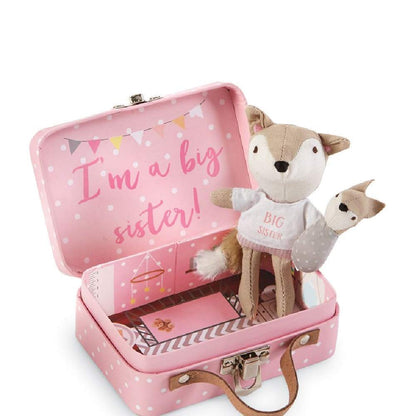 Mud Pie Mini"I'm A Big Sister" Fox Set, Pink, 4.5" x 3"x 1.5" , 2 Piece Set