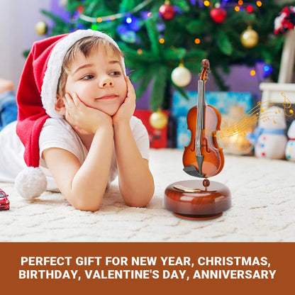 WIOR Violin Music Box, Creative Music Box Violin with Rotating Musical Base, Classical Music Box Mini Replica Instrument Crafts, Great Gift for Boys Girls Birthday Christmas New Year