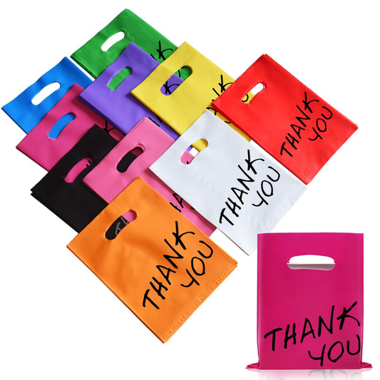 Goodie Bags, 100 PCS 6" x 8" Party Favor Bags, Thank You Bags, Small Gift Bags for Kids, Merchandise Bags for Small Business, Goody Bags for Weddings, Christmas, Halloween, Craft,10 Color