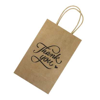 bagmad 100 Pack 5.25x3.25x8 Inch Small Brown Paper Gift Bags with Handles Bulk, Thank You Kraft Paper Bags for Party Favors Grocery Retail Shopping Wedding Craft Cub Sacks (Plain Natural, 100pcs)