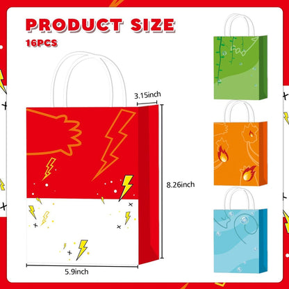 16pcs Cartoon Monster Birthday Party Bags Yellow Red Goodie Gift Bags for Kids Boys Girls Theme Birthday Party Supplies Decorations