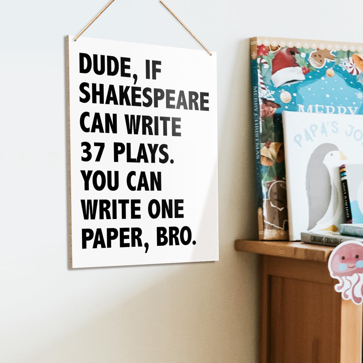 UDNADKEX Funny English Classroom Wall Sign Hanging Decor, High Middle School English Classroom Wooden Decor Writing Decoration, Funny Literary Gifts for English Teacher Literature Lover