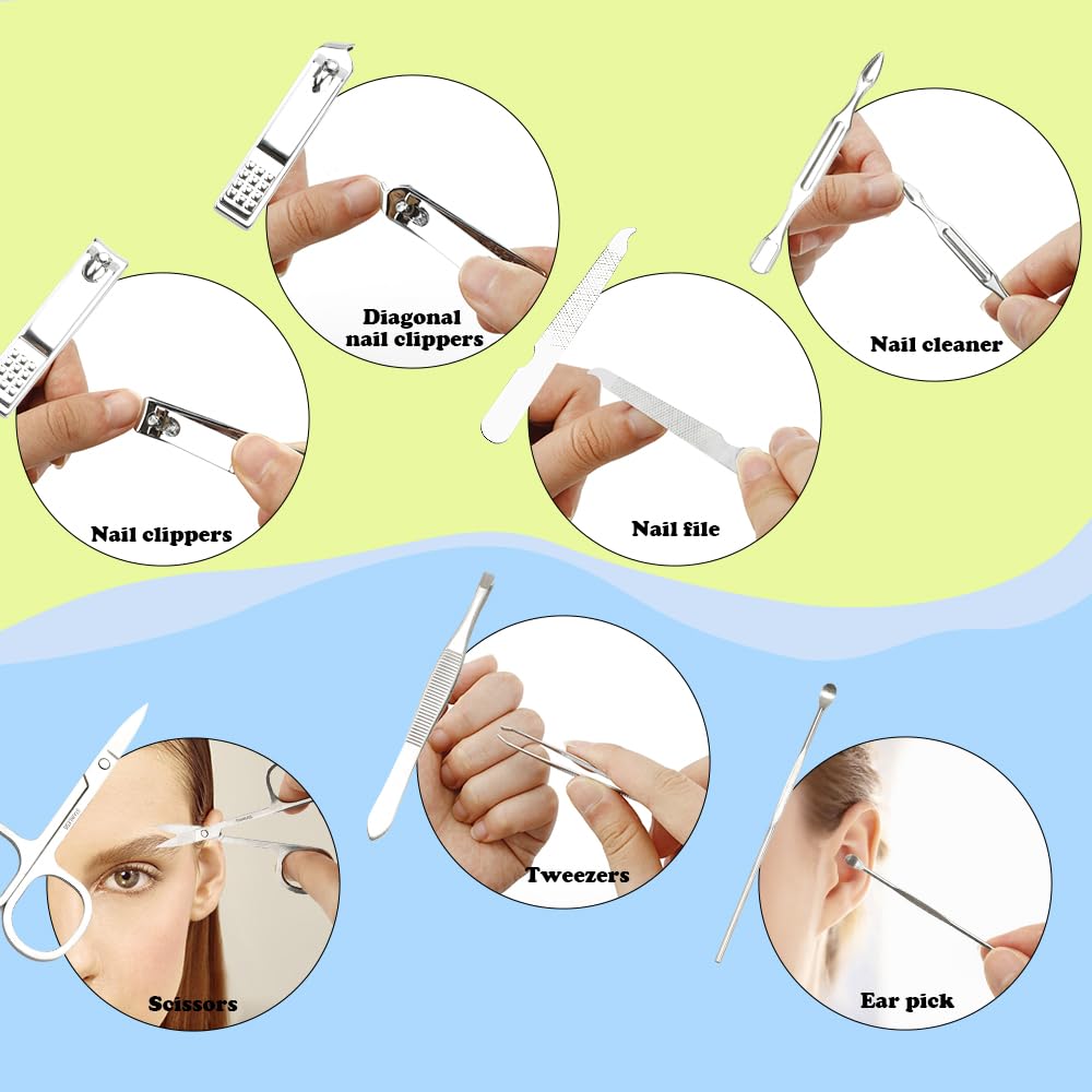 Easter Basket Stuffers Nail Clippers Manicure Kit for Men Pedicure Tools Personal Care Metal Fingernail Cutter Manicure Set Professional Grooming Kit 8 in 1 Nail Tools Silver