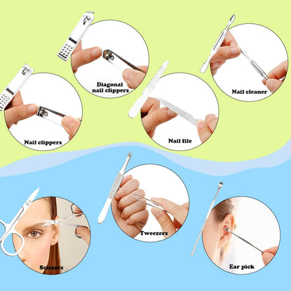 Easter Basket Stuffers Nail Clippers Manicure Kit for Men Pedicure Tools Personal Care Metal Fingernail Cutter Manicure Set Professional Grooming Kit 8 in 1 Nail Tools Silver