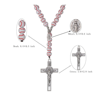 Basketball Bead Sports Necklace Catholic Rosary with Crucifix Cross Pendant Baptism Birthday Gift for Men Boys in Customized Velvet Bag