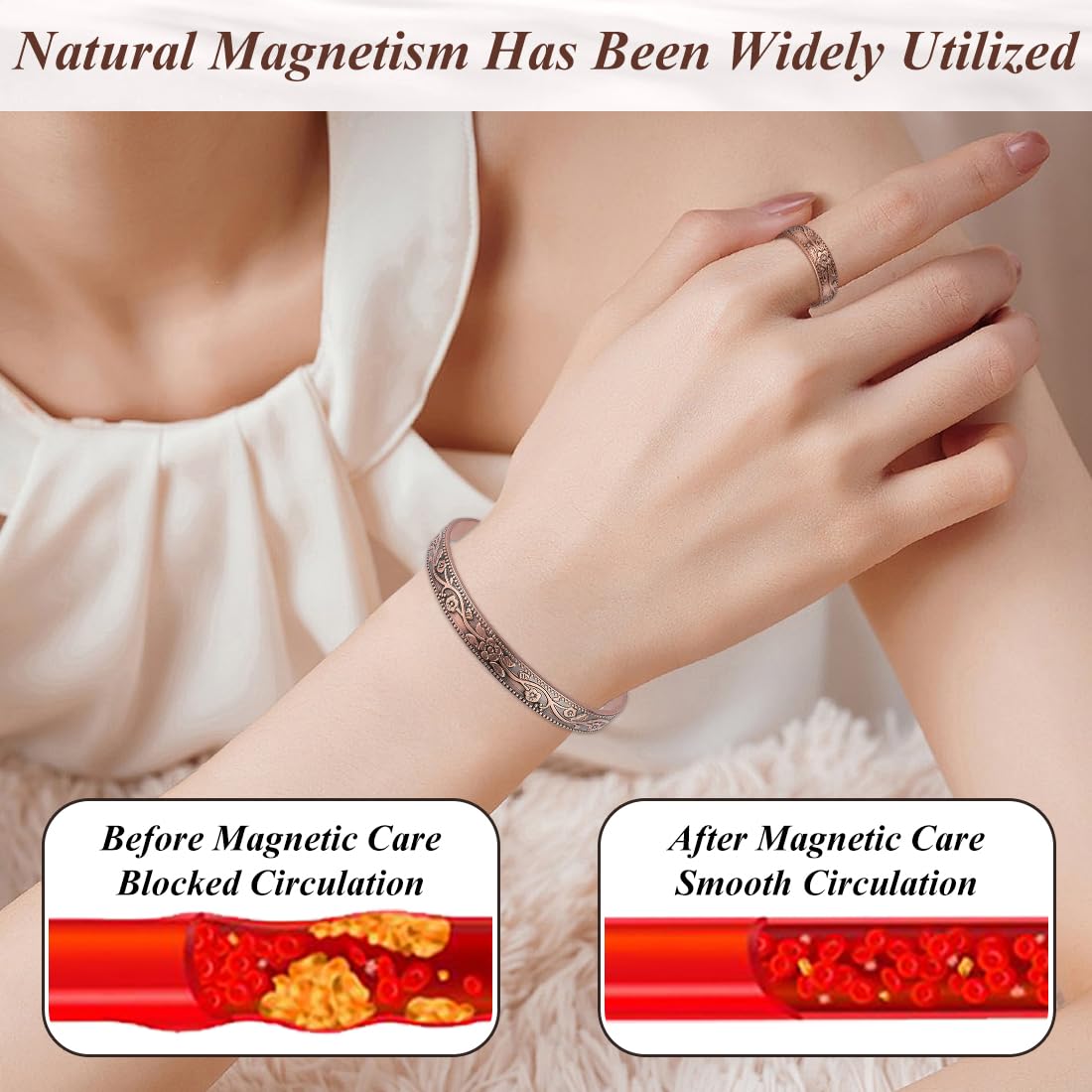 Vicmag Copper Magnetic Bracelet for Women Ultra Strength Magnetic Bracelets 99.9% Pure Copper Strong Magnets Gift Adjustable