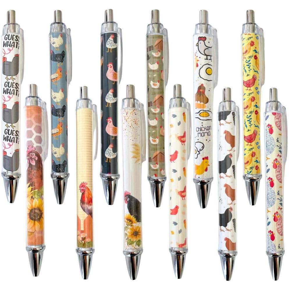 10PC Chicken Writing Pens Rooster Hay Chickens Lovers Ballpoint Lady Pen Office Supplies Pencils Bird Turkey Duck Roosters for Women Men Fun Themed Gag Gifts Gift Accessories Desk Decor Novelty