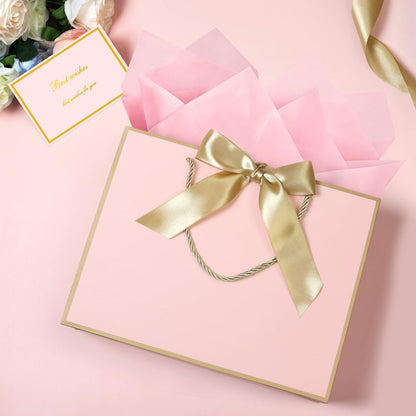 JMANNI Pink Gift Bags with Handles, 13” Medium Gift Bag for Presents, 1 Pcs Bags with 2 Tissue Paper and 1 Cards for Baby Shower Wedding Bridal Shower Mother's Day Birthday Party (Pink Golden)