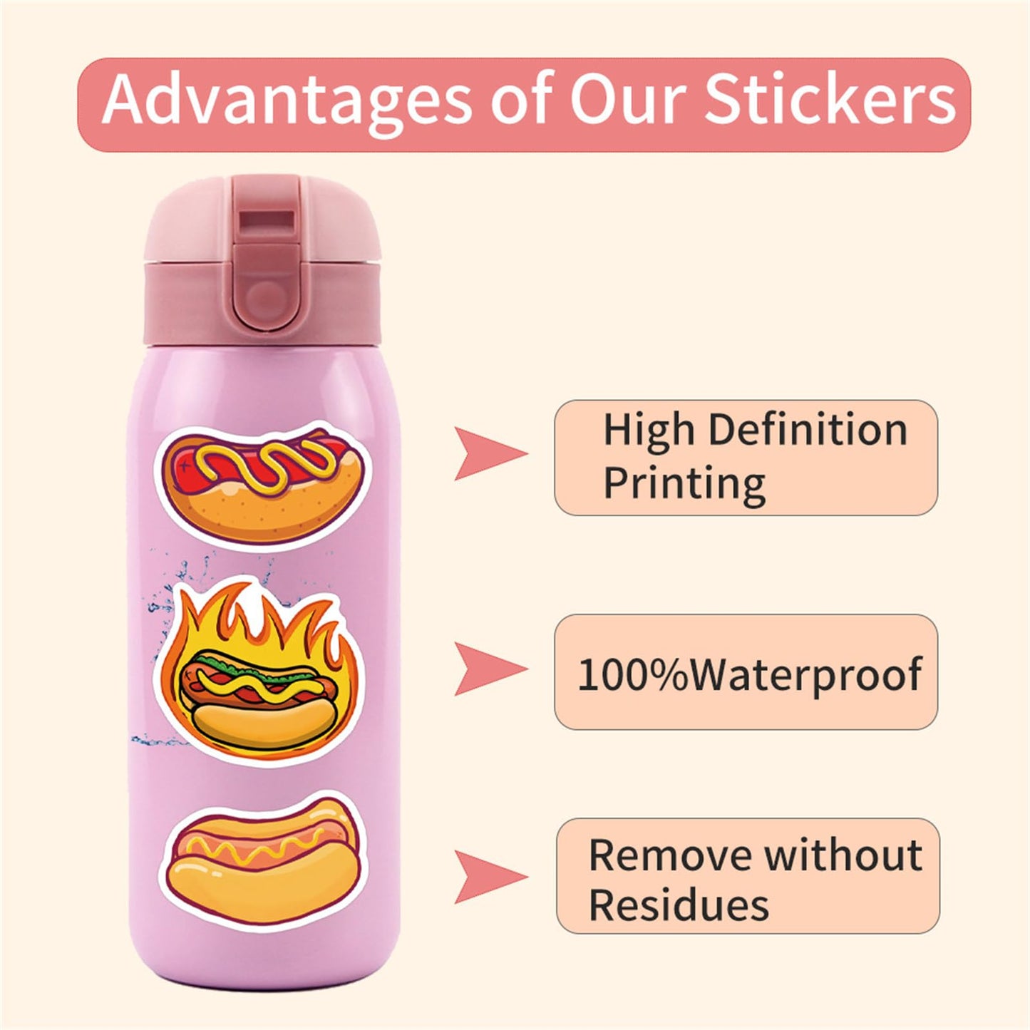 55Pcs Hot Dog Stickers for Laptop,Hot Dog Party Decorations,Delicious Food Foods Party Favors,Vinyl Waterproof Decals for Water Bottles Laptop Cellphone Suitcase Skateboard Guitar