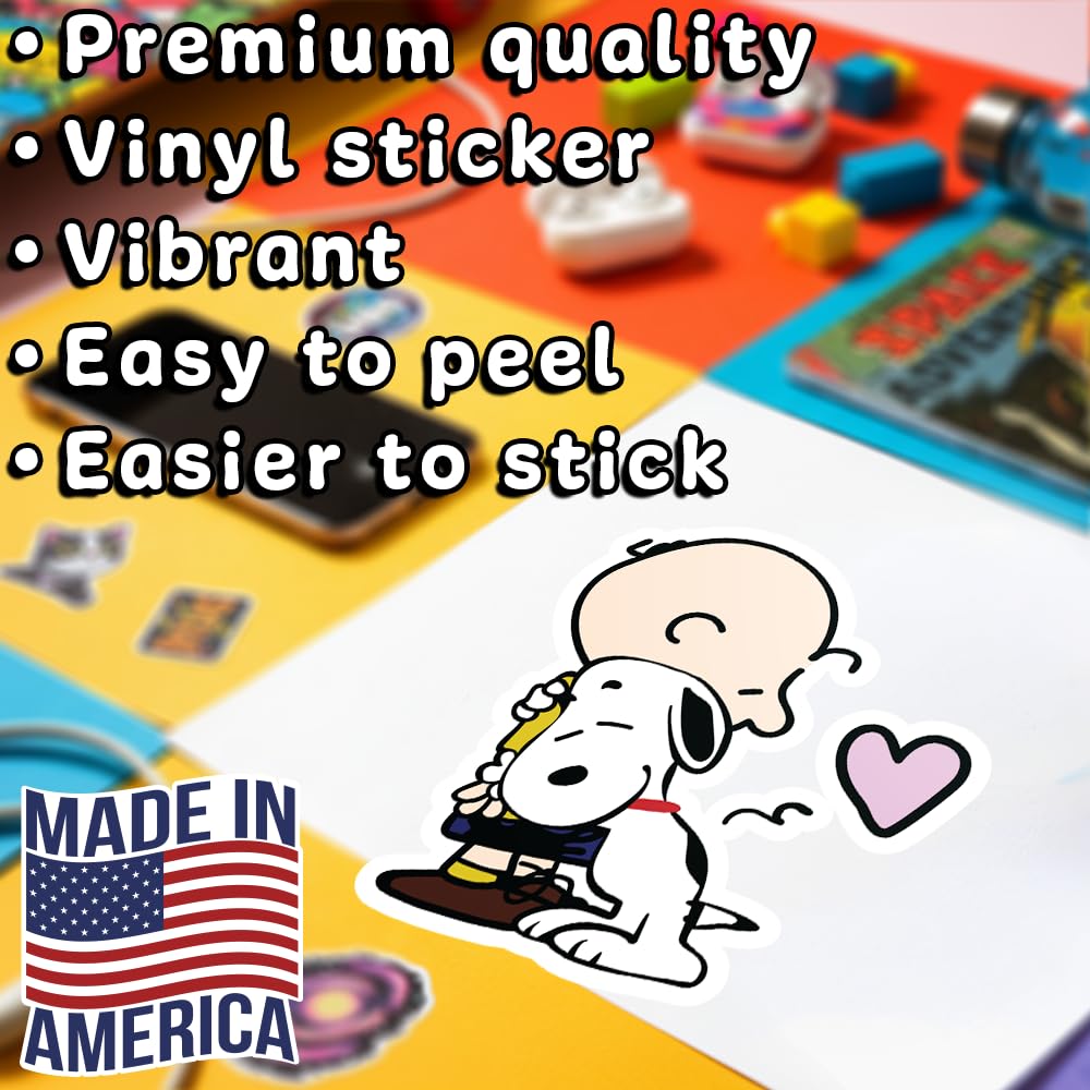 Snoopy & Charlie Brown Hugging Adhesive Vinyl Decal, Cute Snoopy Heart Sticker for Car, Window, Water Bottle or Laptop (4" x 3.2")