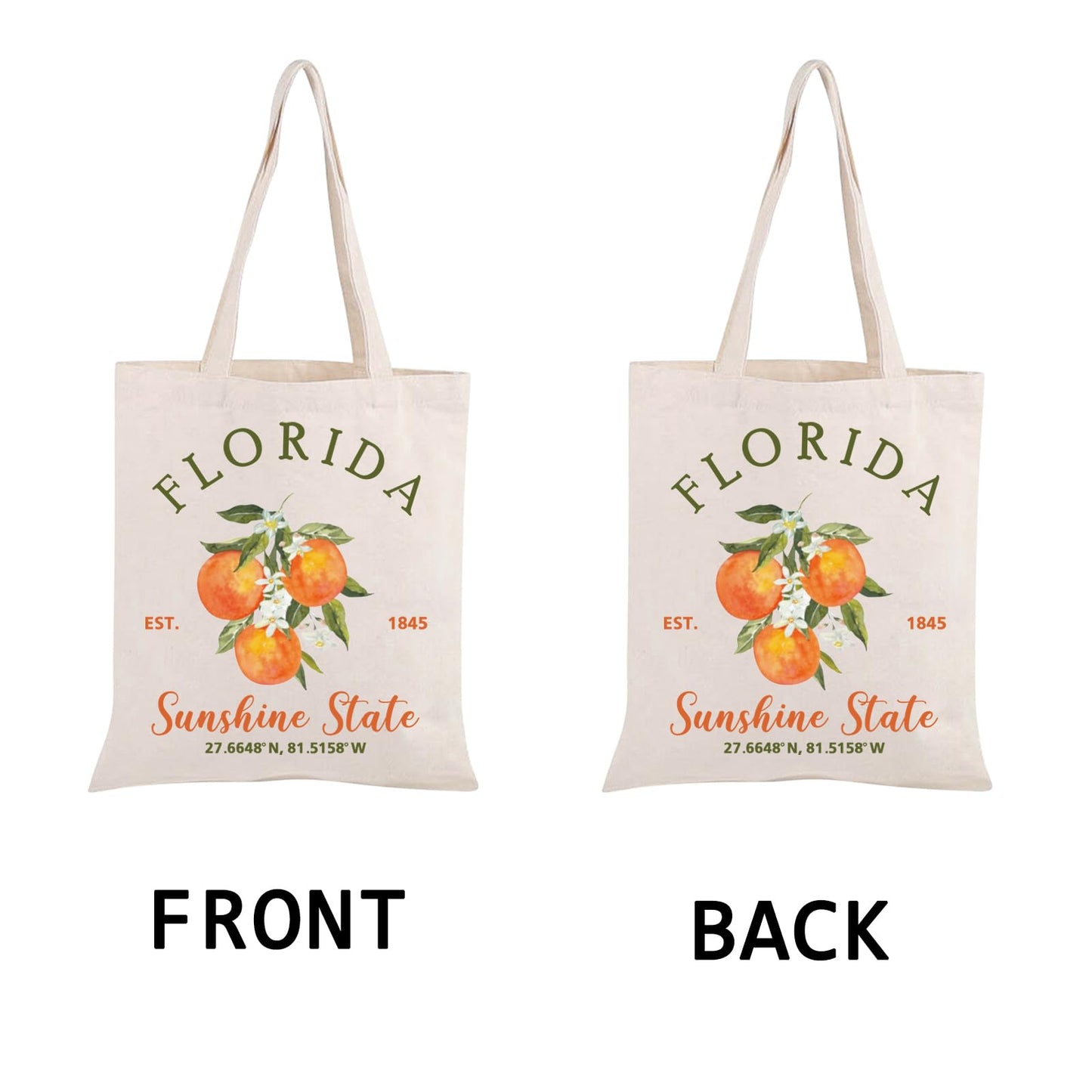 PWHAOO Florida State Flower Tote Bag Florida Est 1845 Sunshine State Tote Bag Florida Orange Blossom Gift