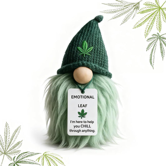 Emotional Encouraging Support Weed Gnome – Your Little Cannabis Companion, Funny Mini Gnome Figurine with Marijuana Leaf Beanie and Motivational Tag, Novelty Desk Decor (1pcs)