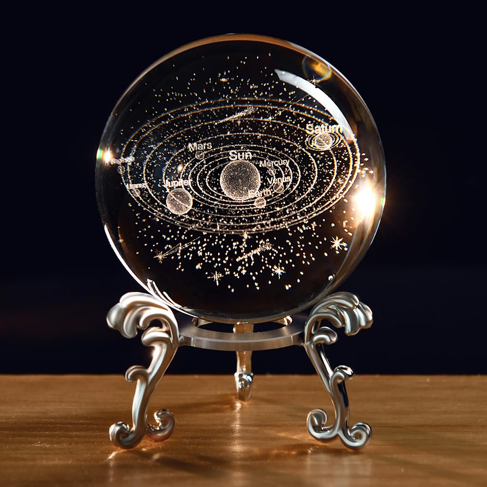 3D Solar System Crystal Ball Universe Gifts 60mm Glass Astronomy Globe Decor Science Planets Model Gift Space Themed Gifts for Space Enthusiasts and Model Collectors