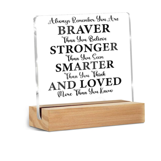 Inspirational Quotes Desk Decor, Thank You Gifts for Women Men Friends, Inspirational Gifts for Coworker Motivational Quote Acrylic Sign With Wooden Stand Decor for Home Office Desk Accessories