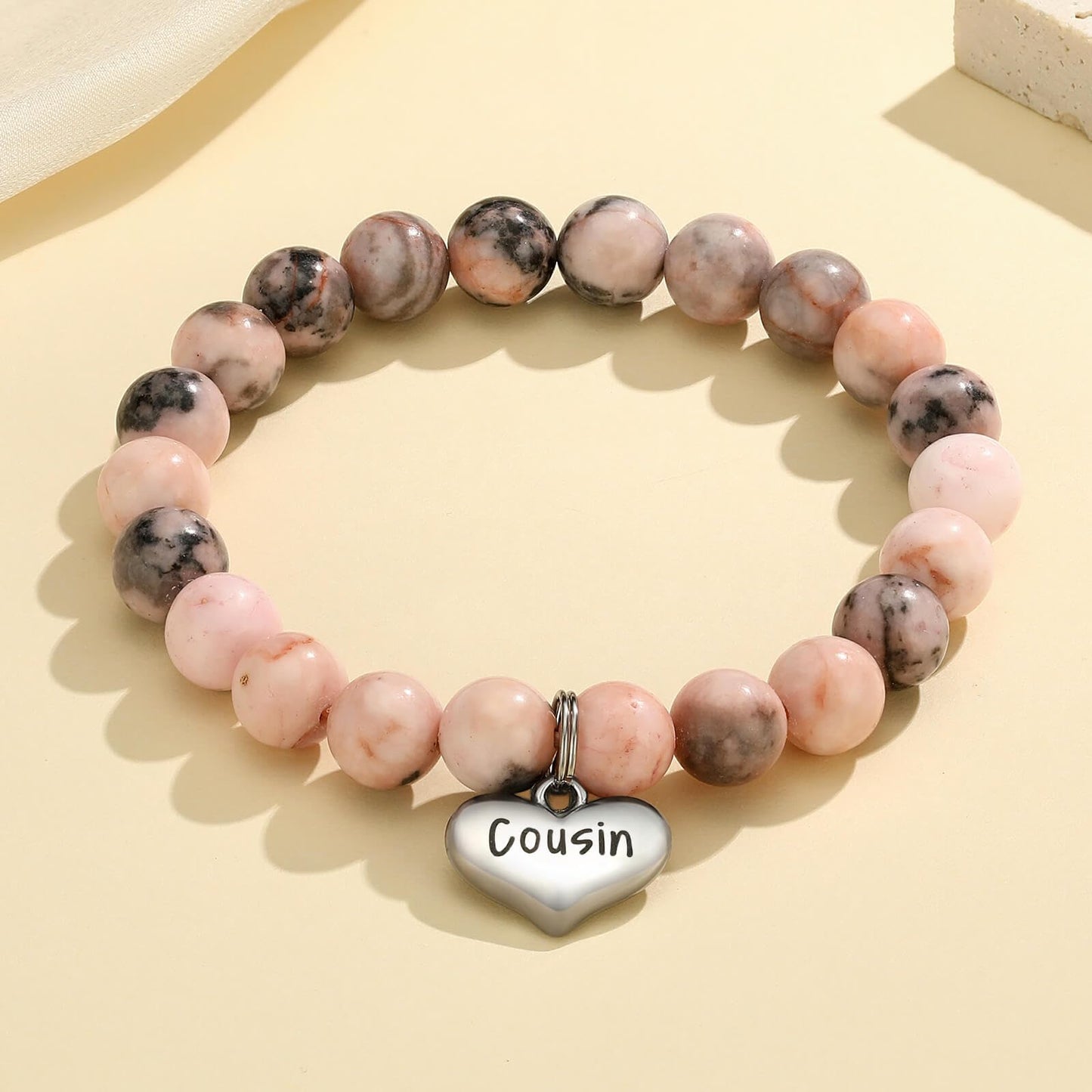 MIXJOY Inspirational Gifts for Women, Heart Charm Pink Elastic Beads Bracelet, Positive Affirmations Get Well Soon Gifts