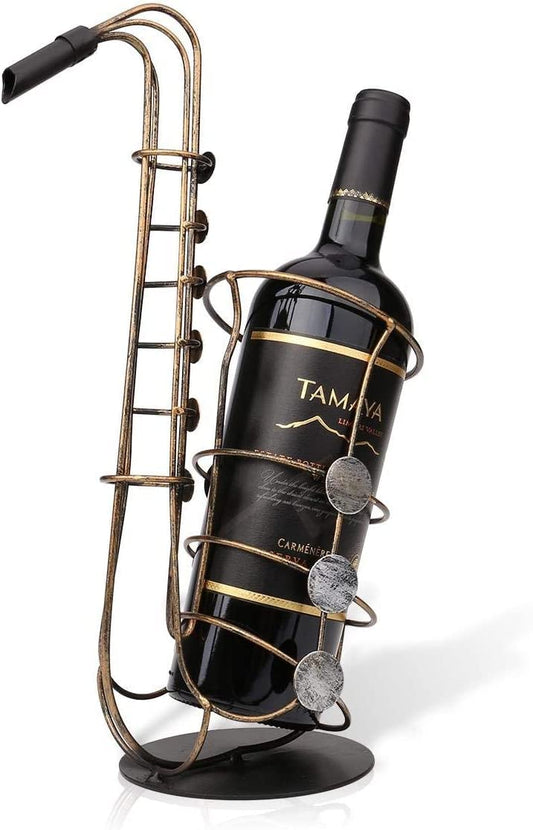 Tooarts Saxophone Free StandingTabletop Wine Racks, Creative Metal Wine Bottle Holder, Collectible Figurines Wine Shelf Gifts for Wine Lovers, Home Interior Kitchen Bar Decorations