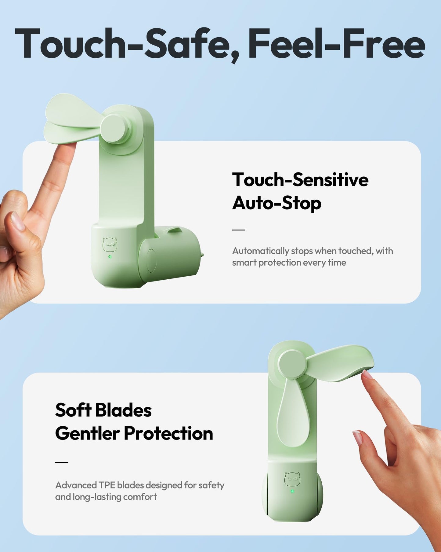 Gaiatop Portable Handheld Fan, 3 in 1 Mini Fan Handheld , Foldable Personal Fans Pocket Design, USB Travel Fans Portable, Lash Trip Summer Essential Cute Gifts for Women Girl, Green