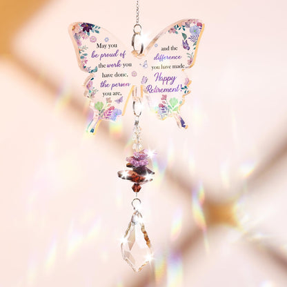 Funnli Retirement Gift for Woman Purple Crystal Window Hangings Decor, 2026 Retired Gifts, Retirement Gifts for Women Friends Coworkers Nurse Boss Employee Butterfly Acrylic Plaque
