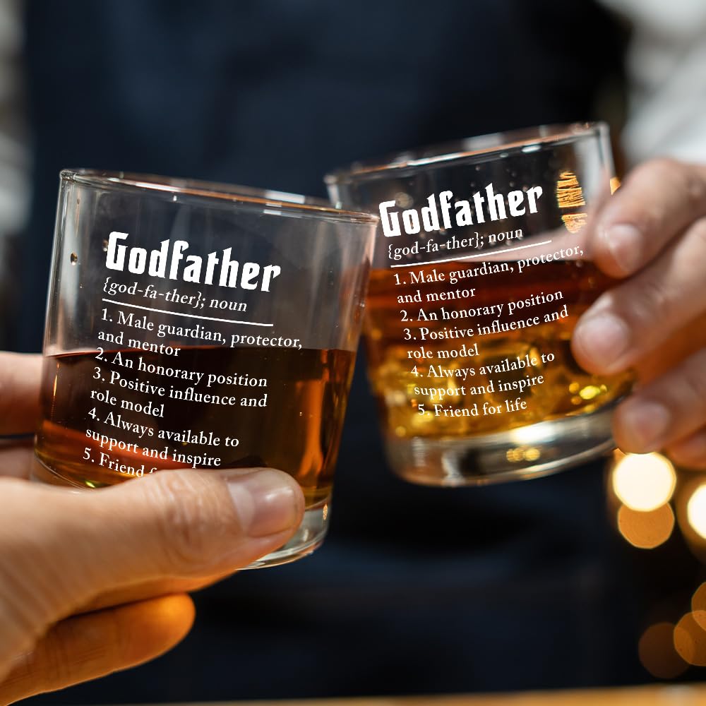 Wrappiness Godfather Gifts for Men 11Oz Whiskey Glass, Godfather Proposal Gifts for Uncle, Brother, Baptism Birthday Fathers Day Cup from Godchild Goddaughter Godson Old Fashioned Bourbon Glass