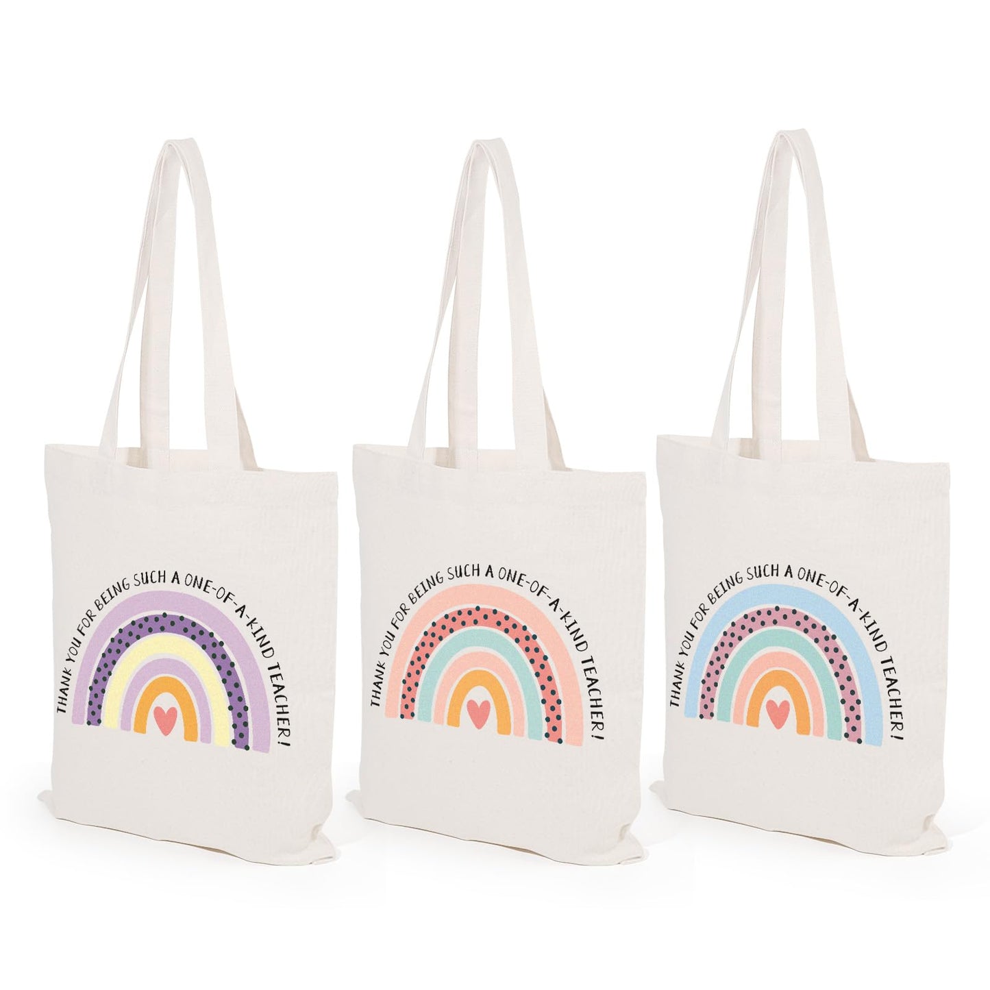 TYL&TYS 3pcs Teacher Appreciation Gifts Teacher Bags for Women, Teacher Gifts Teacher Tote Bag Canvas Bags, Rainbow Graduation Thanksgiving School Supply Birthday Gift