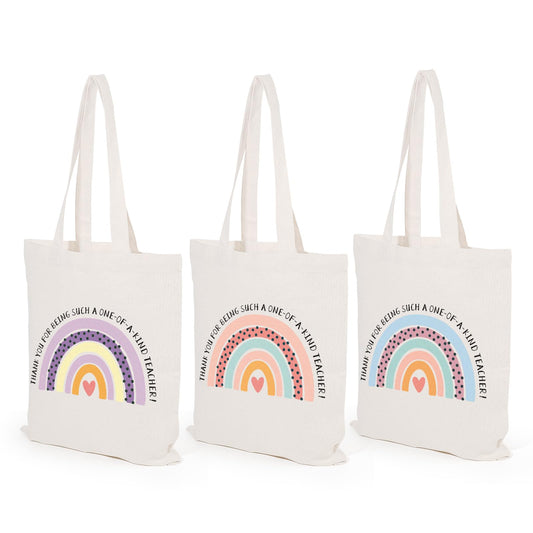 TYL&TYS 3pcs Teacher Appreciation Gifts Teacher Bags for Women, Teacher Gifts Teacher Tote Bag Canvas Bags, Rainbow Graduation Thanksgiving School Supply Birthday Gift