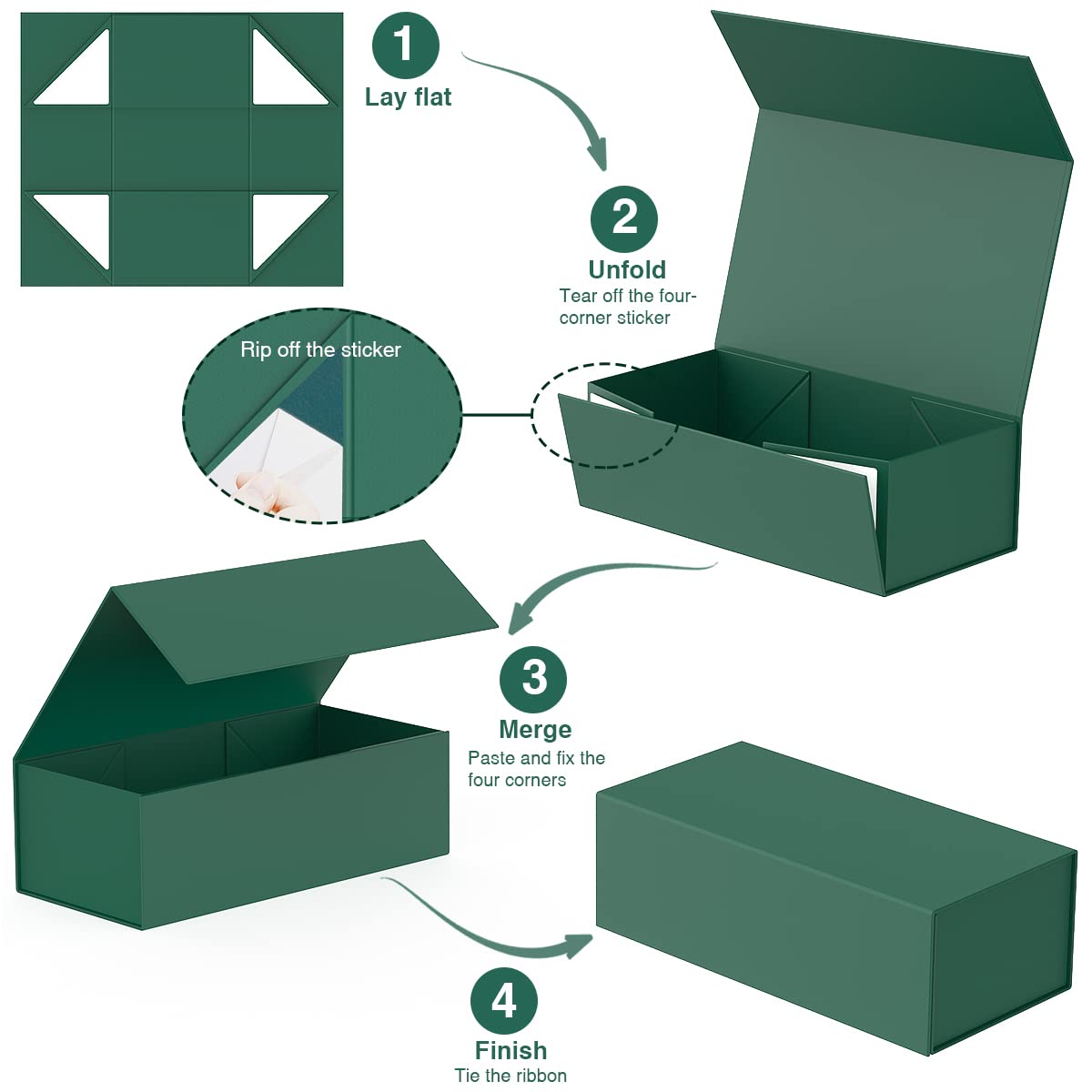 Gift Box 12" x 6" x 4",Large Gift Box with Lid, Forest Green Boxes for Presents,Birthday,Valentine's Day,Mother's Day,Christmas,Anniversary,Luxury for Gift Packaging