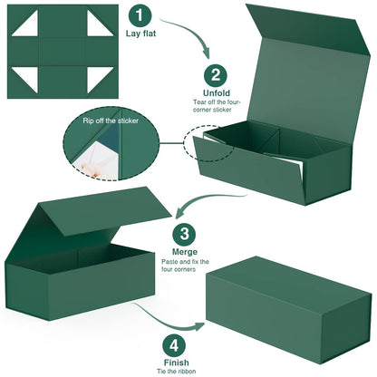 Gift Box 12" x 6" x 4",Large Gift Box with Lid, Forest Green Boxes for Presents,Birthday,Valentine's Day,Mother's Day,Christmas,Anniversary,Luxury for Gift Packaging