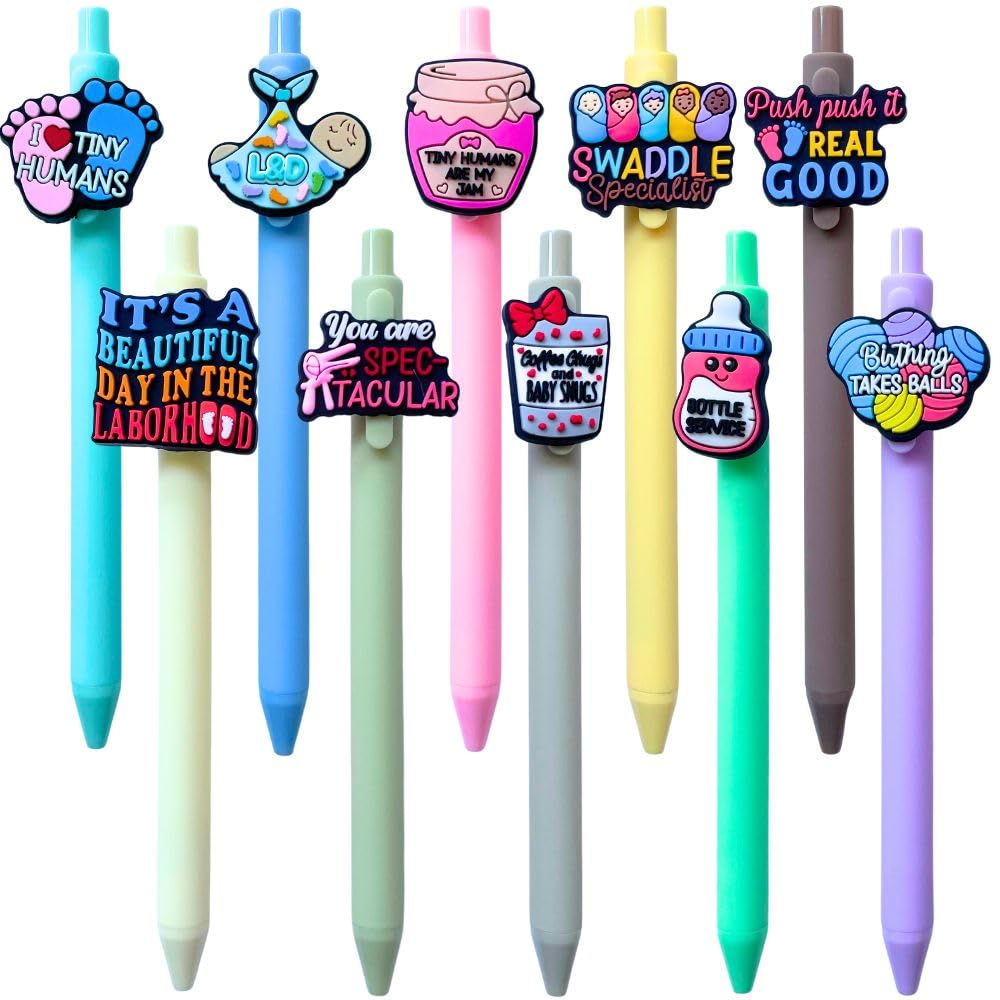 10PC Labor & Delivery Pens Funny Sayings Swaddle Specialist Obgyn Maternity Postpartum I&D OB Nurse Accessories Neonatal Office Supplies Gifts For Midwife NICU Labour Nurses Birth Coach Midwife