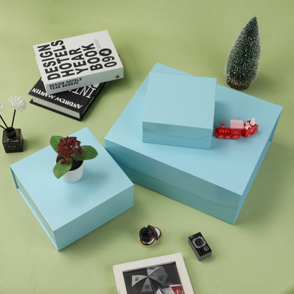 1 Pcs 6x6x3 Inch Blue Magnetic Gift Box Small Magnetic Box with Crinkle Paper Blue Small Gift Box with Shredded Paper Luxury Gift Boxes with Lids for Presents